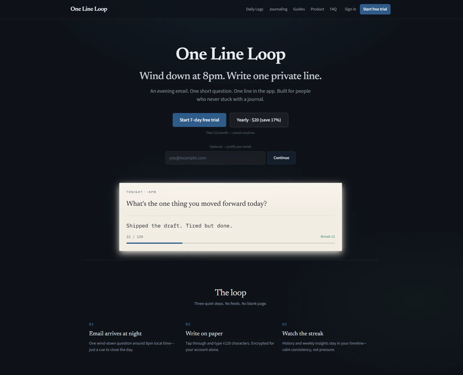 One Line Loop: Email journaling that actually sticks