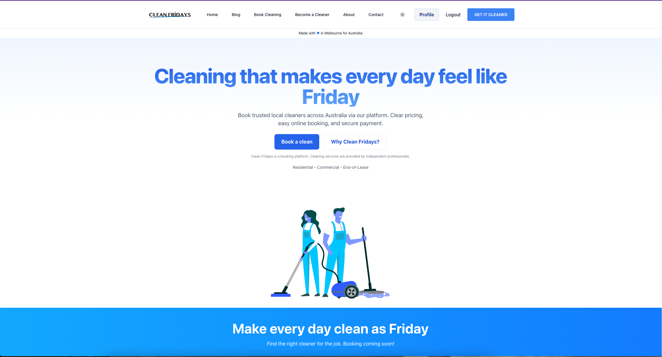 Clean Fridays – Online Booking platform for Cleaning needs